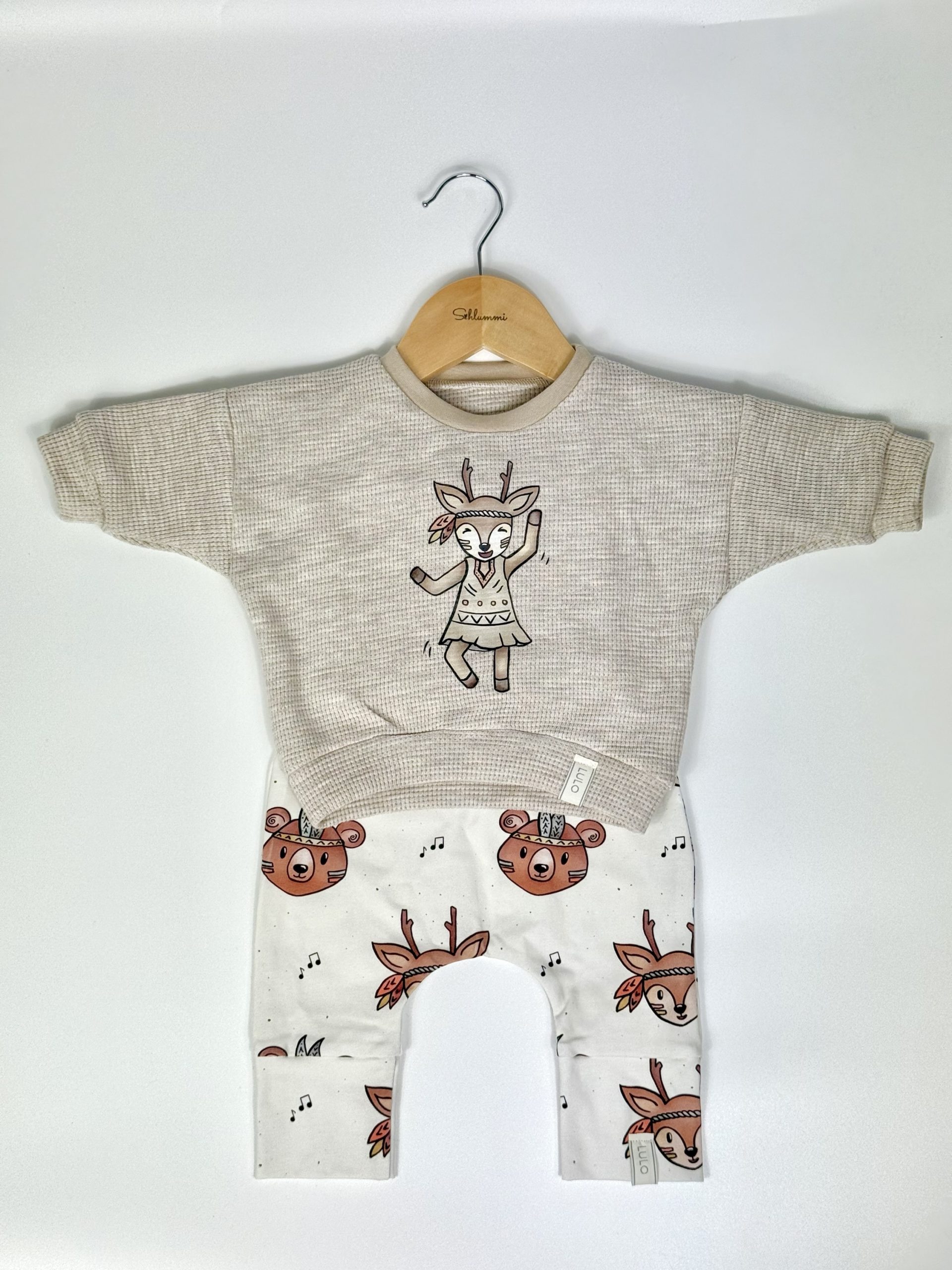 Schlummipullover beige meliert Reh – Bild 2