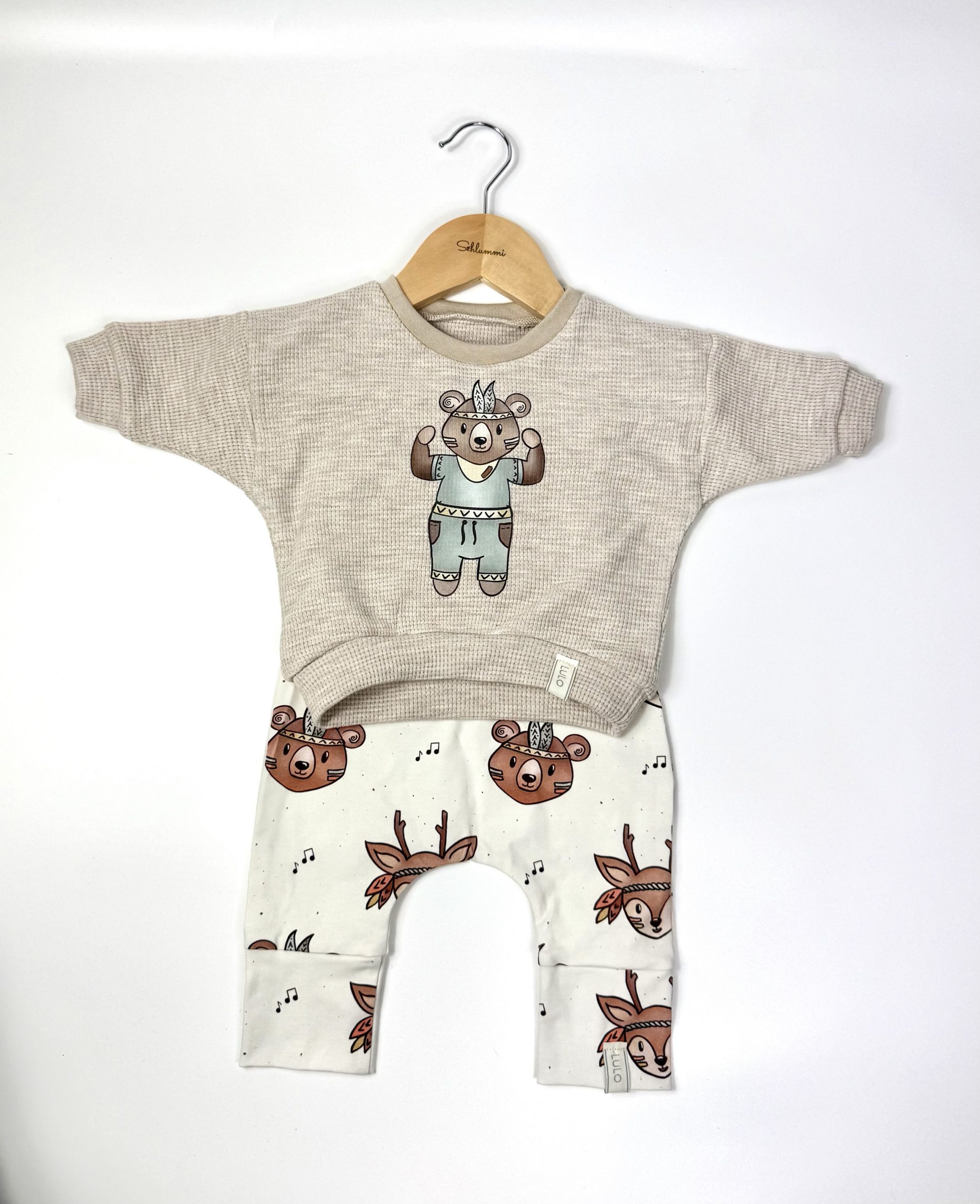 Schlummipullover Beige meliert Bär – Bild 2