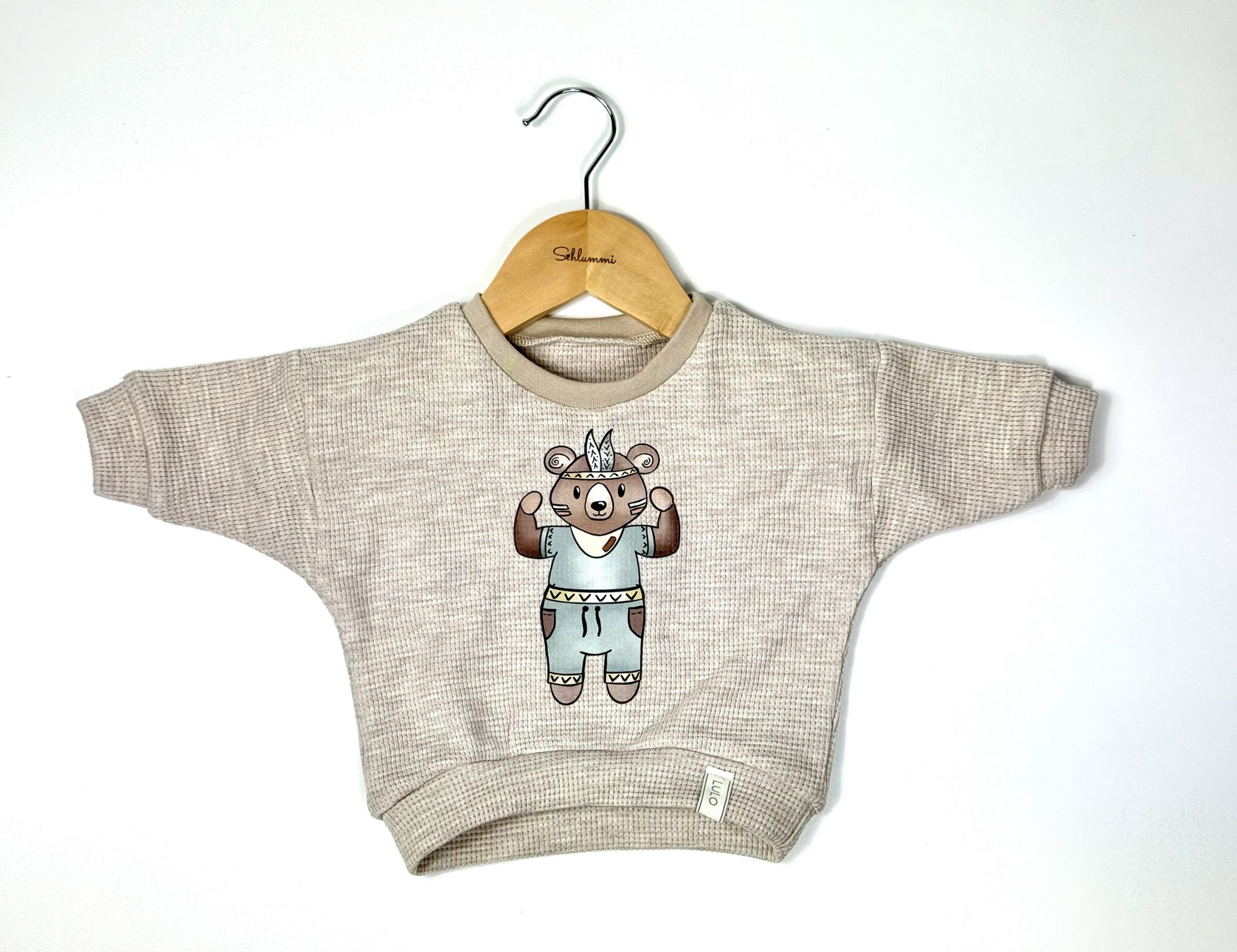 Schlummipullover Beige meliert Bär